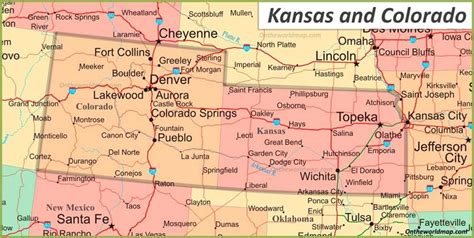 Map of Kansas and Colorado - Ontheworldmap.com