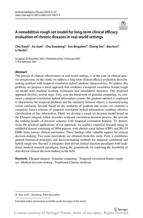 PDF A Nonadditive Rough Set Model For Long Term Clinical Efficacy