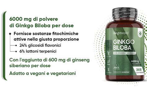 Gingko Biloba 6600mg 365 Compresse 1 Anno Estratto Di Ginkgo