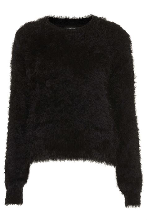 Topshop Knitted Fluffy Crew Jumper In Black Lyst