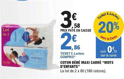 Promo Coton Bébé Maxi Carré mots D enfants chez E Leclerc iCatalogue fr