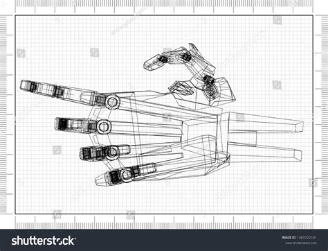 Robotic Hand Architect Blueprint 3d Renderings Stock Illustration