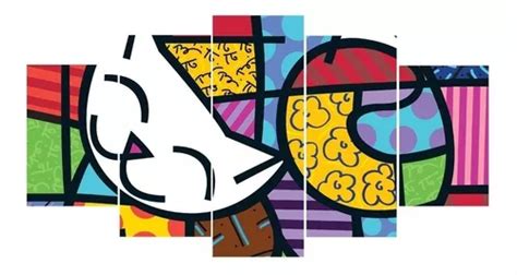 Quadro Decorativo Mosaico 5 Peças Pintura Romero Britto 3mm