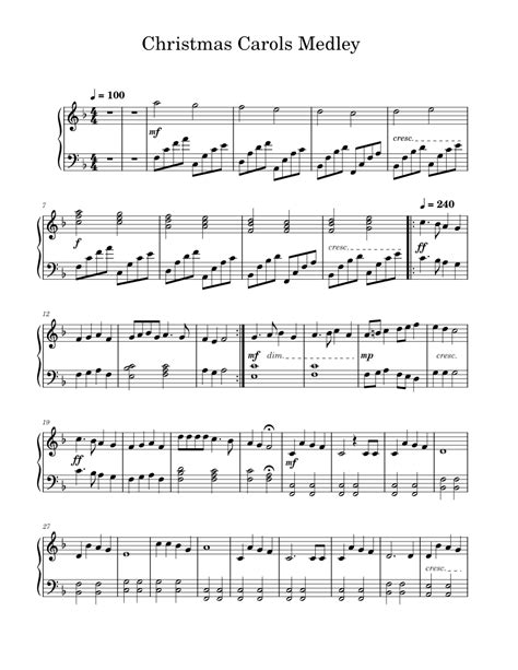 Christmas Carols Medley Complete Sheet Music For Piano Solo Easy