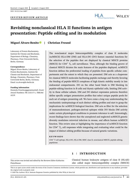 Pdf Revisiting Nonclassical Hla Ii Functions In Antigen Presentation