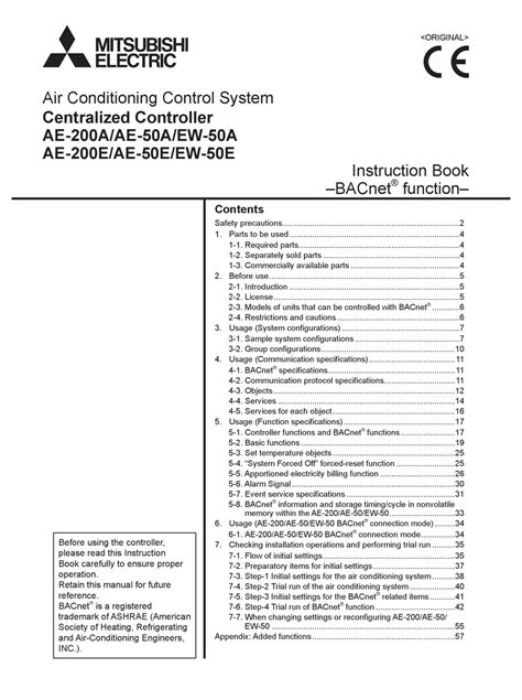 Mitsubishi Electric Ae A Control System Instruction Book Manualslib