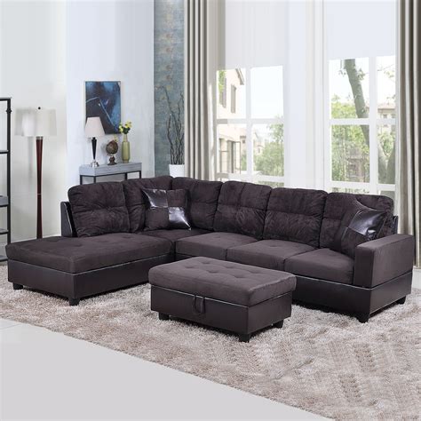 Hommoo Flannel and PVC Living Room Furniture Sets Sectional Sofa Couch ...