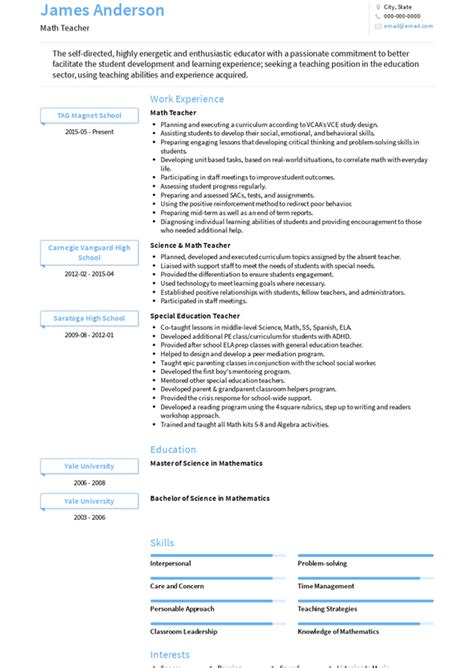 Math Teacher Resume Samples And Templates Visualcv