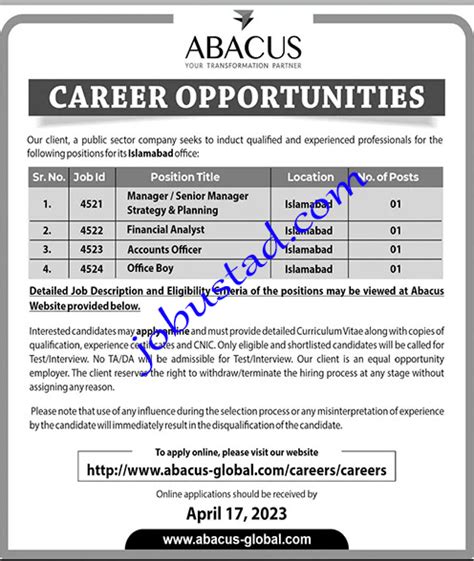 Latest ABACUS Company Islamabad Jobs April 2023 Advertisement