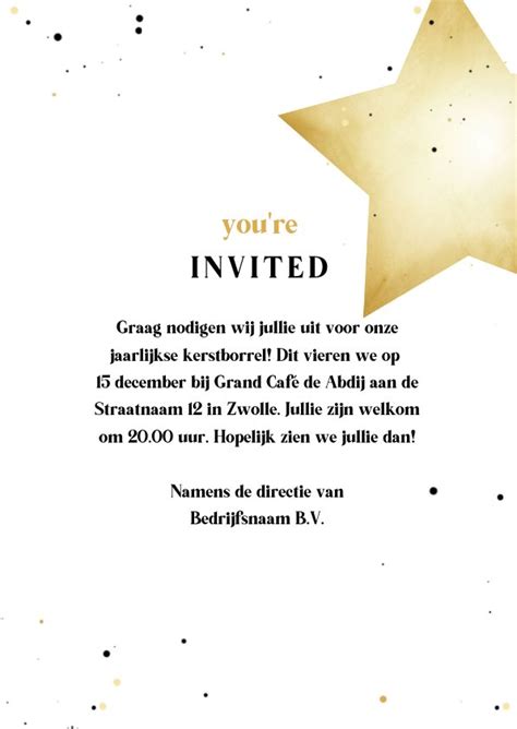 Uitnodiging Kerstborrel Zwart Wit Goud Met Kaartje2go