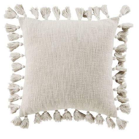 Cuscino Intessuto In Cotone Riciclato Beige Con Pompon X Cm Limana