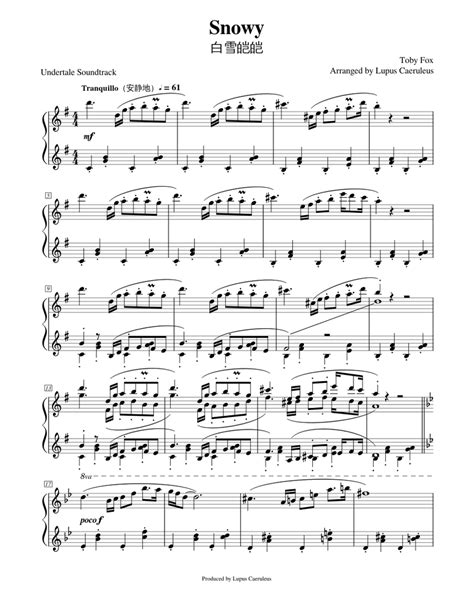 Snowy Undertale Sheet Music For Piano Solo