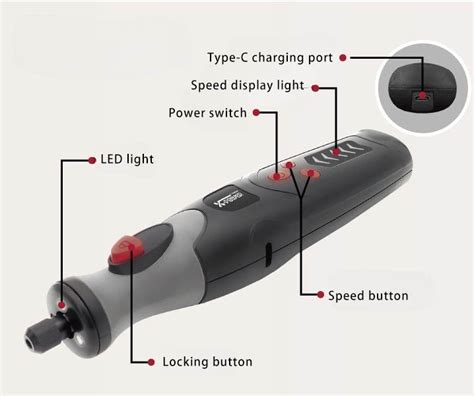 Small Rechargeable Cordless Die Grinder with 5-Speed Up To 20,000 RPM ...