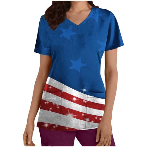 REORIAFEE 4Th Of July Shirts Women 2023 Trendy American Flag Printed