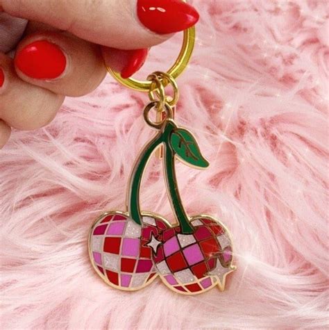 Disco Ball Cherries Keychain Disco Ball Bag Charm Cherry Fruit Disco