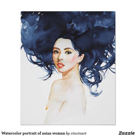 Watercolor Portrait Of Asian Woman Poster Zazzle In 2020