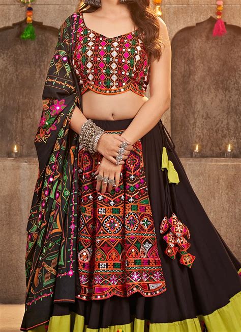 Buy Black Viscose Rayon Kutch And Mirror Work Chaniya Choli Festive