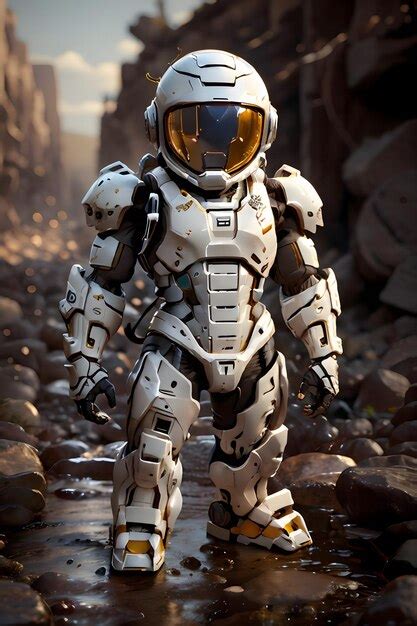 Premium Photo | A robot mecha standing in the middle of a ruins ...