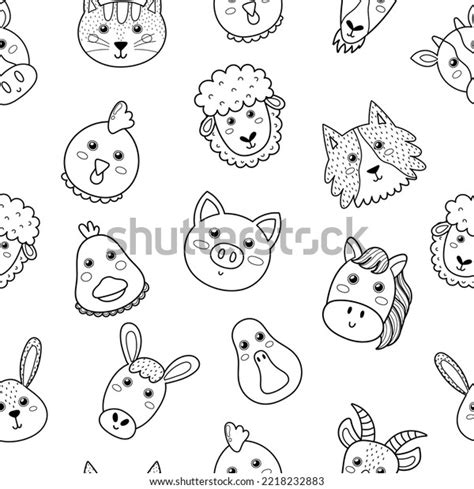 Cute Farm Animals Black White Seamless Stock Vector (Royalty Free ...