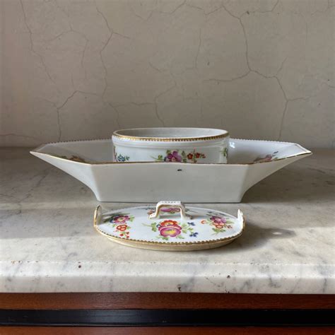 Proantic Manufacture De Boissettes Beurrier En Porcelaine D Cor