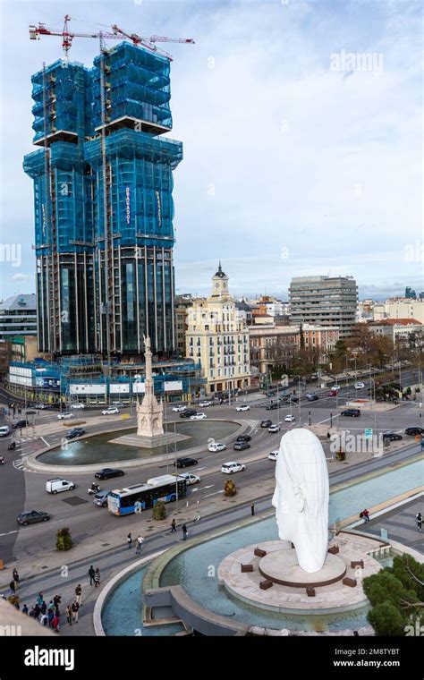 Julia White Marble Sculpture By Jaume Plensa In Plaza Colon Madrid