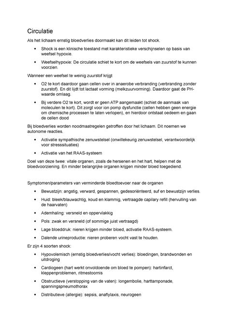 Biomedisch Les 3 College Aantekeningen Les 3 Circulatie Als Het