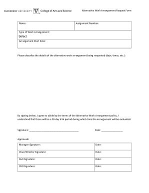 Fillable Online As Vanderbilt COVID 19 Alternate Work Arrangement