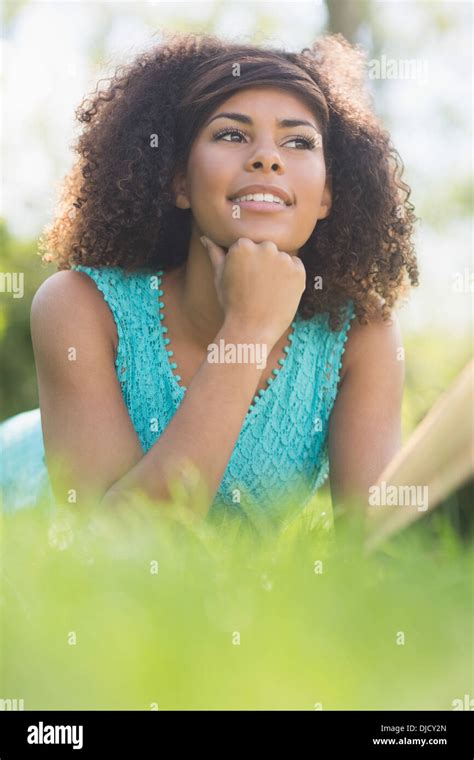 Gorgeous Happy Brunette Reading Book Stock Photo Alamy