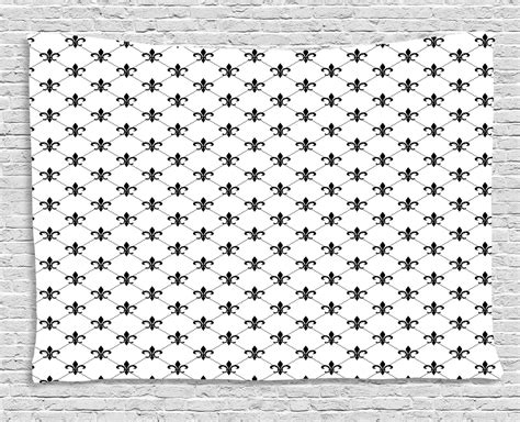 Fleur De Lis Tapestry Checkered Dotted Pattern With Monochrome