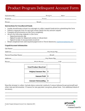 Fillable Online Product Program Delinquent Payment Form September 2021