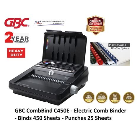 GBC CombBind C450E Electric Comb Binder Binds 450 Sheets Punches