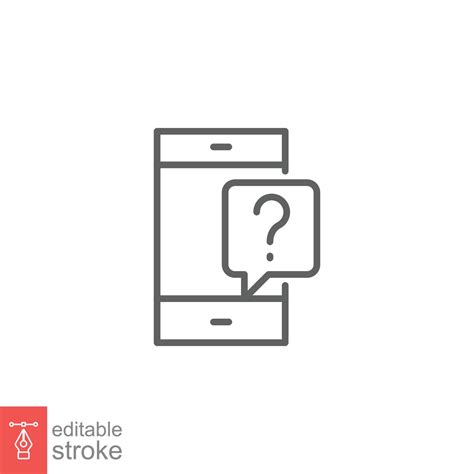 Phone question icon. Smartphone, question mark, speech bubbles, chat concept. Simple outline