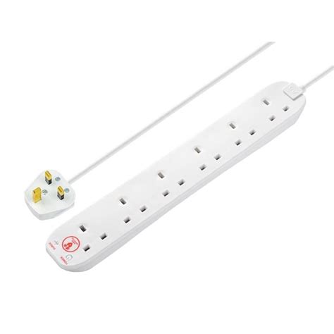 Shop Masterplug Extension Lead 240V 6-Gang 13A White Surge Protected 2m MSTSRG6210 - Extension ...