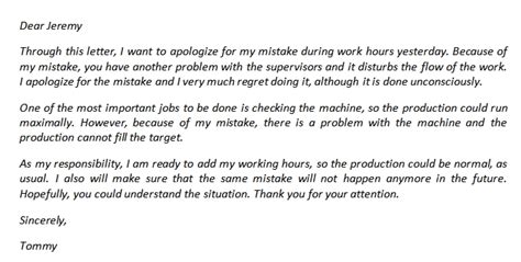 Apology Letter For Mistake At Work To Keep Good Relationship With The