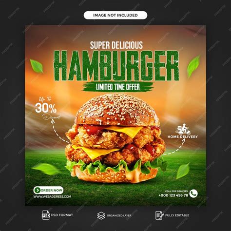 Premium Psd Delicious Burger Food Menu Social Media Promotion And