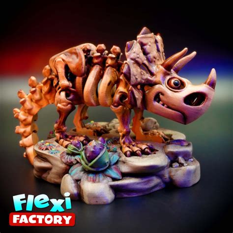 3D Printable Flexi Factory Skeleton Triceratops By Flexi Factory