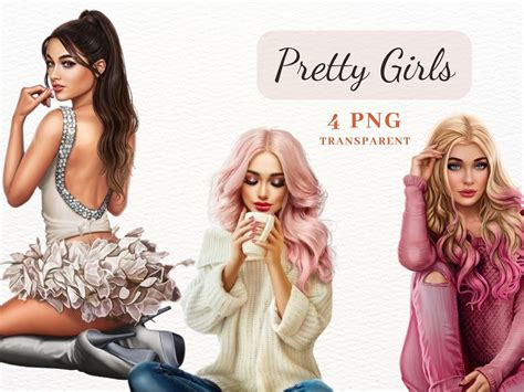 Pretty Girls Clipart for Paper Crafts, High Quality 4 PNG Images for Making Cards, Scrapbooking ...