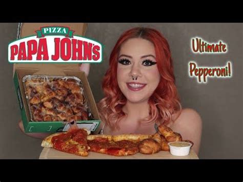 PAPA JOHN S ULTIMATE PEPPERONI PIZZA GARLIC KNOTS MUKBANG EATING