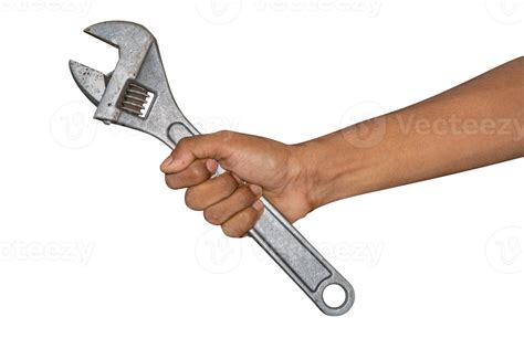 Hand Of Car Mechanic With A Wrench Isolated Over Transparent