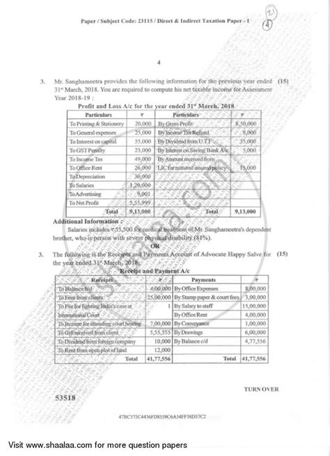 Direct And Indirect Taxation Paper 1 2018 2019 Bcom General Semester