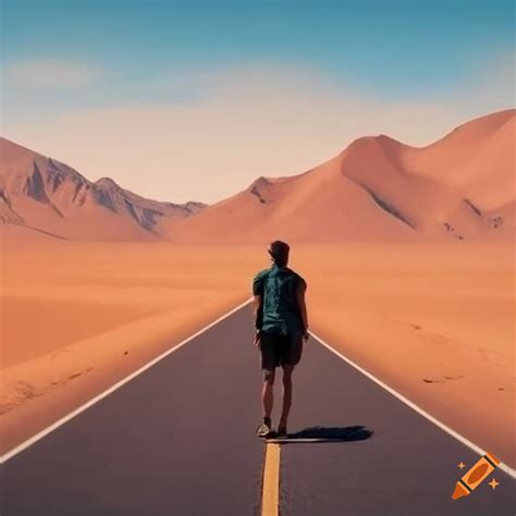 Hitchhiker Standing By A Desert Highway On Craiyon