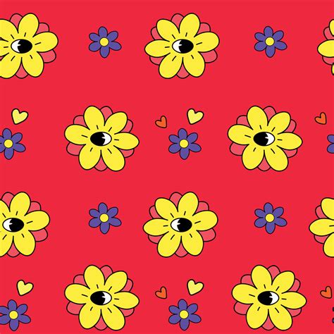 Trippy Psychedelic 70s Daisy Flowers Seamless Pattern Psychedelic