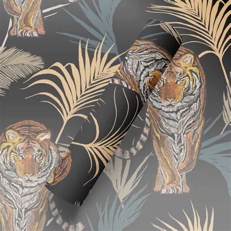 Papel De Parede Tigre De Bengala Folhas Coloridas M Mercadolivre