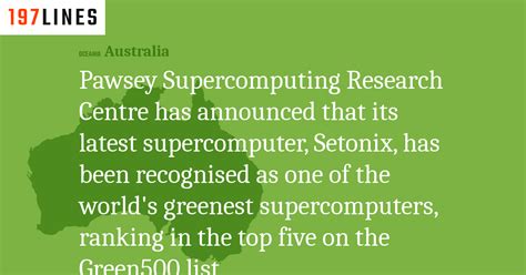 Pawsey Supercomputing Research Centre Has Announced That Its Latest Supercomputer Setonix Has