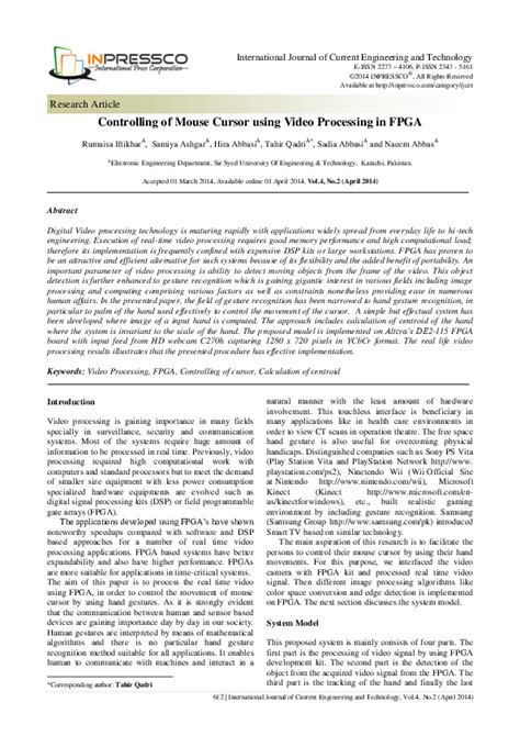 Pdf Controlling Of Mouse Cursor Using Video Processing In Fpga Hira