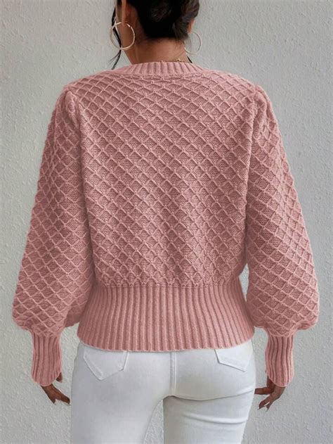 Shein Frenchy Argyle Knit Lantern Sleeve Sweater Shein Usa Trong