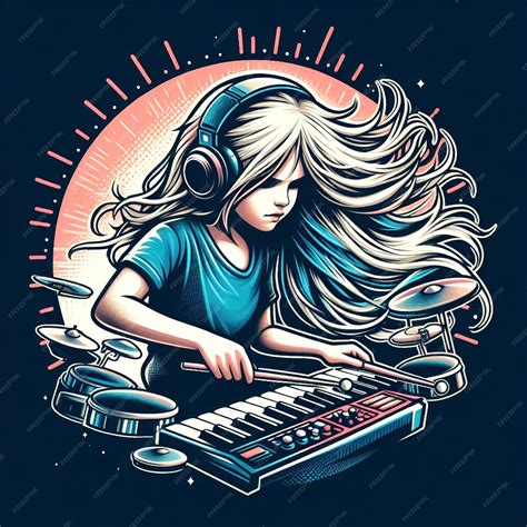 Premium Vector Vector A Girl With Long Hair Playing The Drums Poster Art