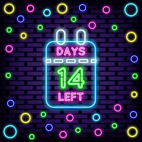 14 Days Left Neon Signboards Glowing With Colorful Neon Light Night Advensing Stock Vector