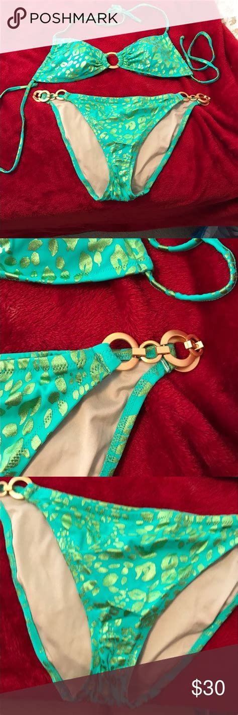 NWOT Victoria S Secret Teal Green And Gold BIkini