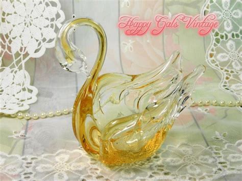 Yellow Blown Glass Swan Vintage Blown Glass Swan Bowl In Etsy